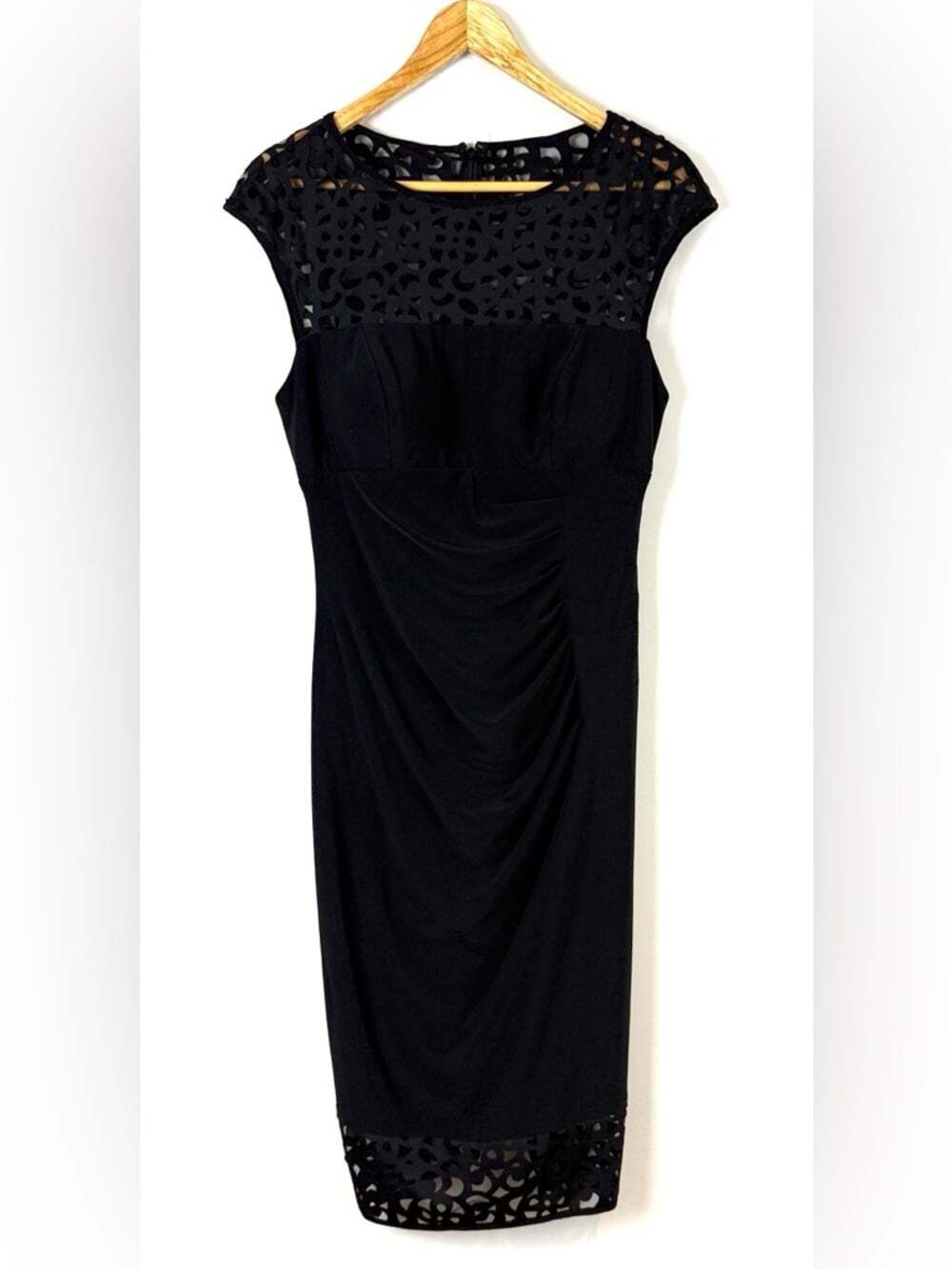 BA Nites Classic Black Lace-Accent Sheath Cocktail Dress